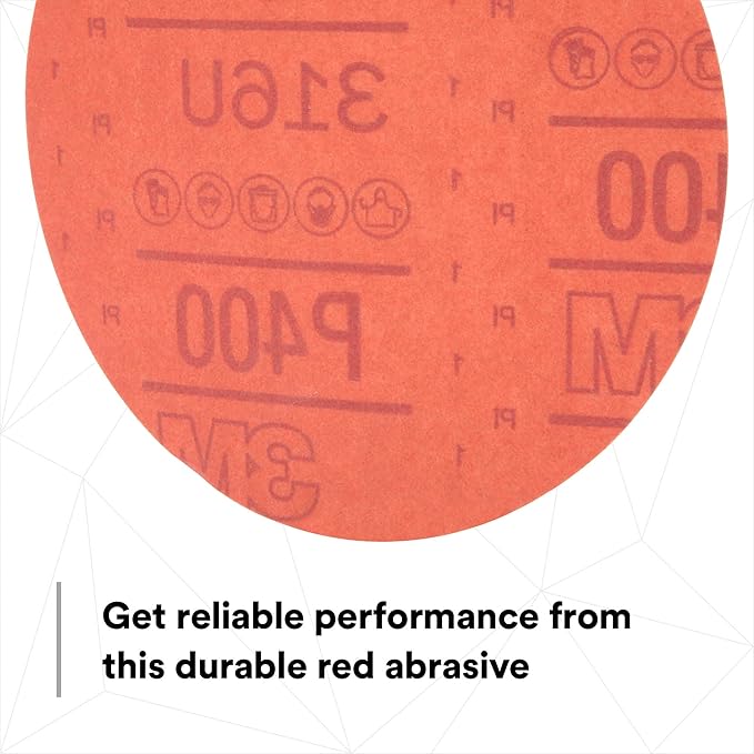 3M Hookit Red Abrasive Sanding Discs, 01219, No Hole, 6 in, 320+ Grade, Pack of 50 Discs, for Auto Sanding, Primer Sanding, E-Coat Sanding