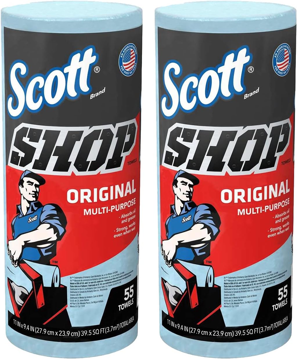 75130 Scott Single Rolls Blue Shop Towels Disposable 55 Sheets Pack 110 Total Paper Towels (2 PACK BUNDLE) Professional DIY Oil Absorbent Wipes 39.5 Sq Feet...